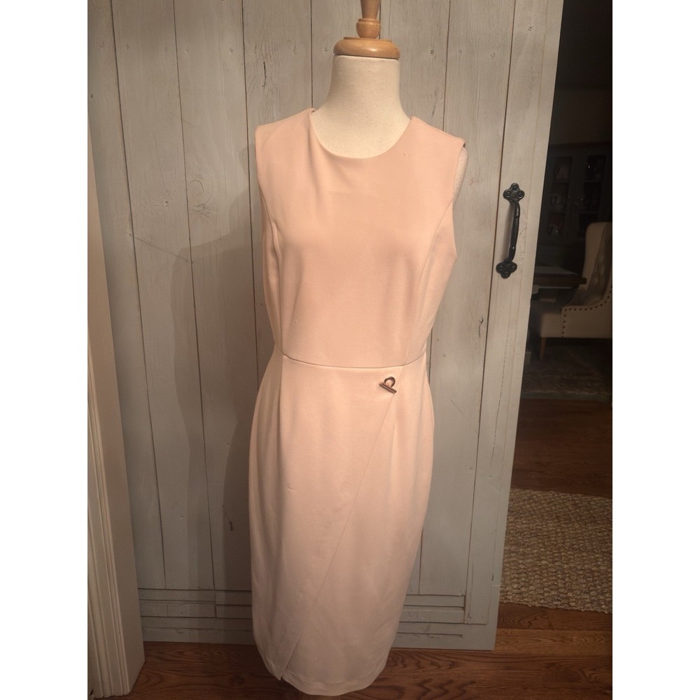 Ivanka Trump Blush Sleeveless Sheath Dress Metal Bar Accent Knee Length Size8u13